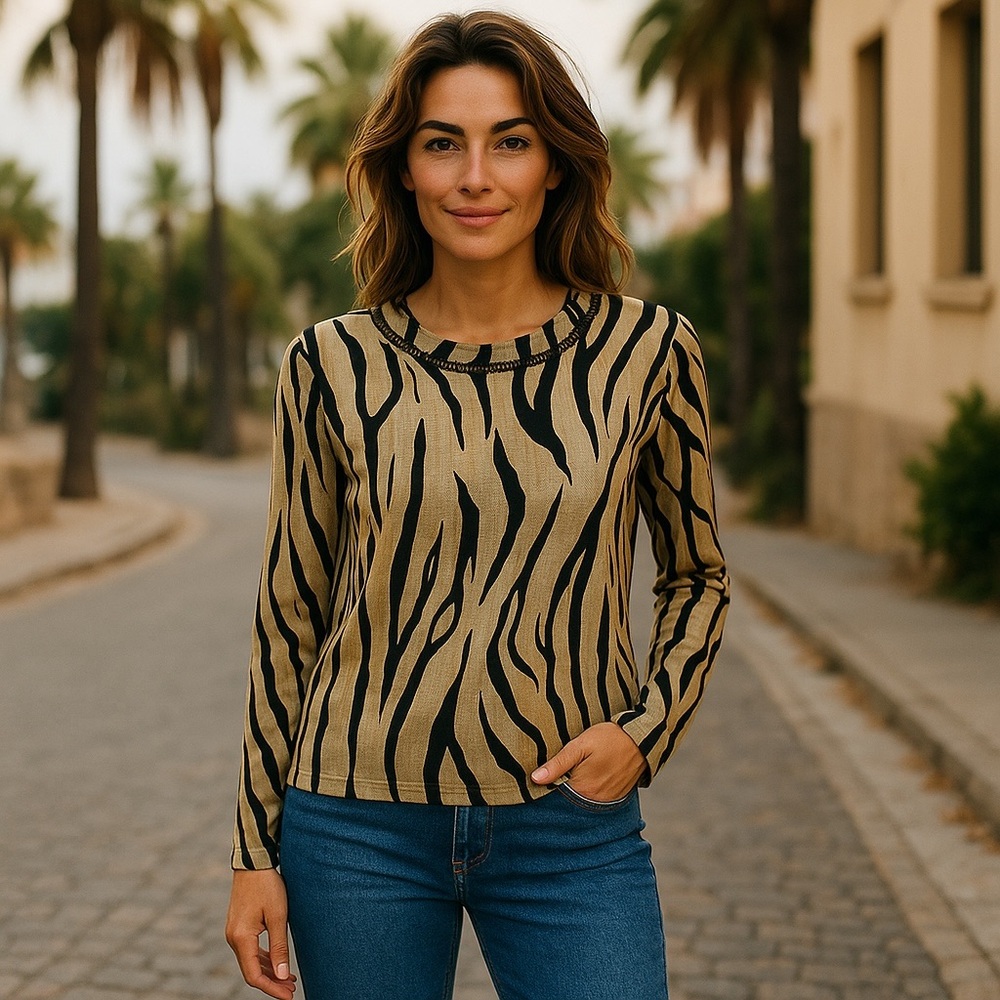 Y2K  ~ Lynn Ritchie Abstract Tiger Print Top   size Medium